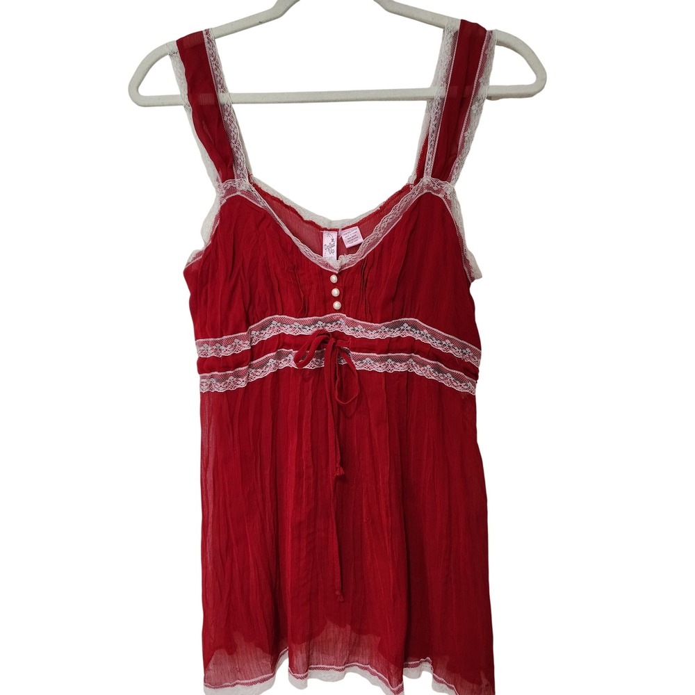 Vintage Dolled Up Baby Doll Camisole Sheer Crinkle Fabric Pearl Buttons size L